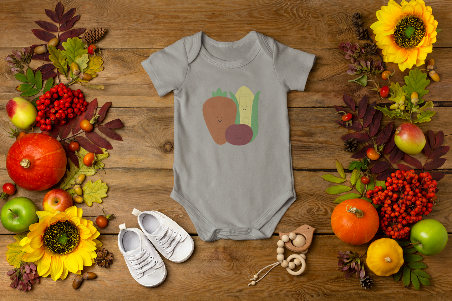 Happy Veggies Short Sleeve Baby Bodysuit