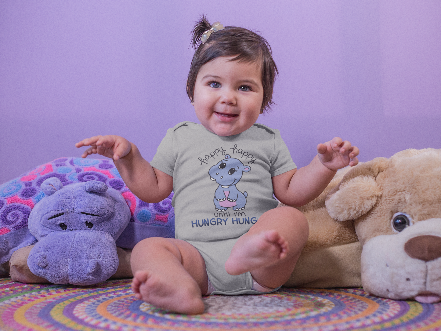 Hungry Hippo Short Sleeve Baby Bodysuit